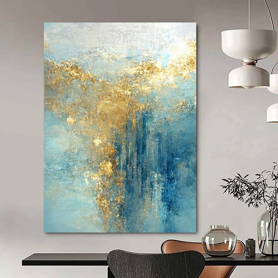 “Blue, Gold Cloud - like Flow” – Romantic Abstract Art CT1010