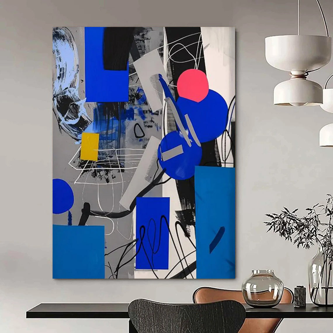 “Geometric Blue - Gray Abstract” - Minimalist - Inspired Abstract Painting On Canvas DTP110