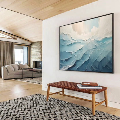 Blue and White Textured Waves - Impasto Seascape Painting On Canvas DLZ227