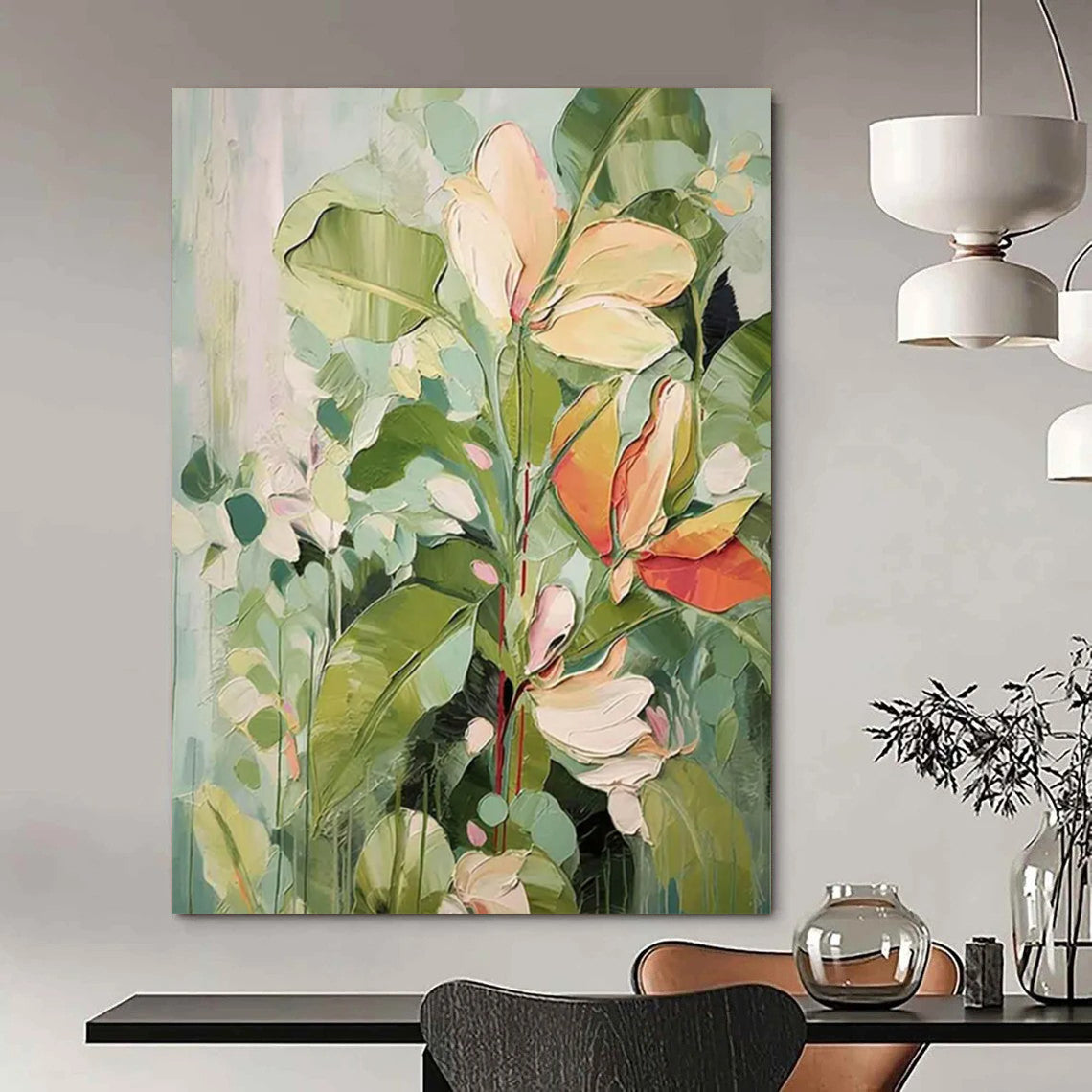 “Soft Green Floral Blooms” - Impressionist Flower Painting On Canvas DTP083