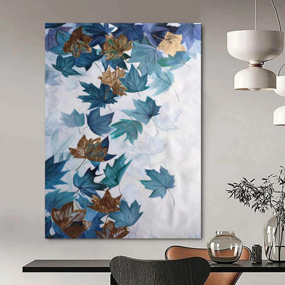 “Teal Leaves with Golden Accents” – Botanical Acrylic Painting CT2078