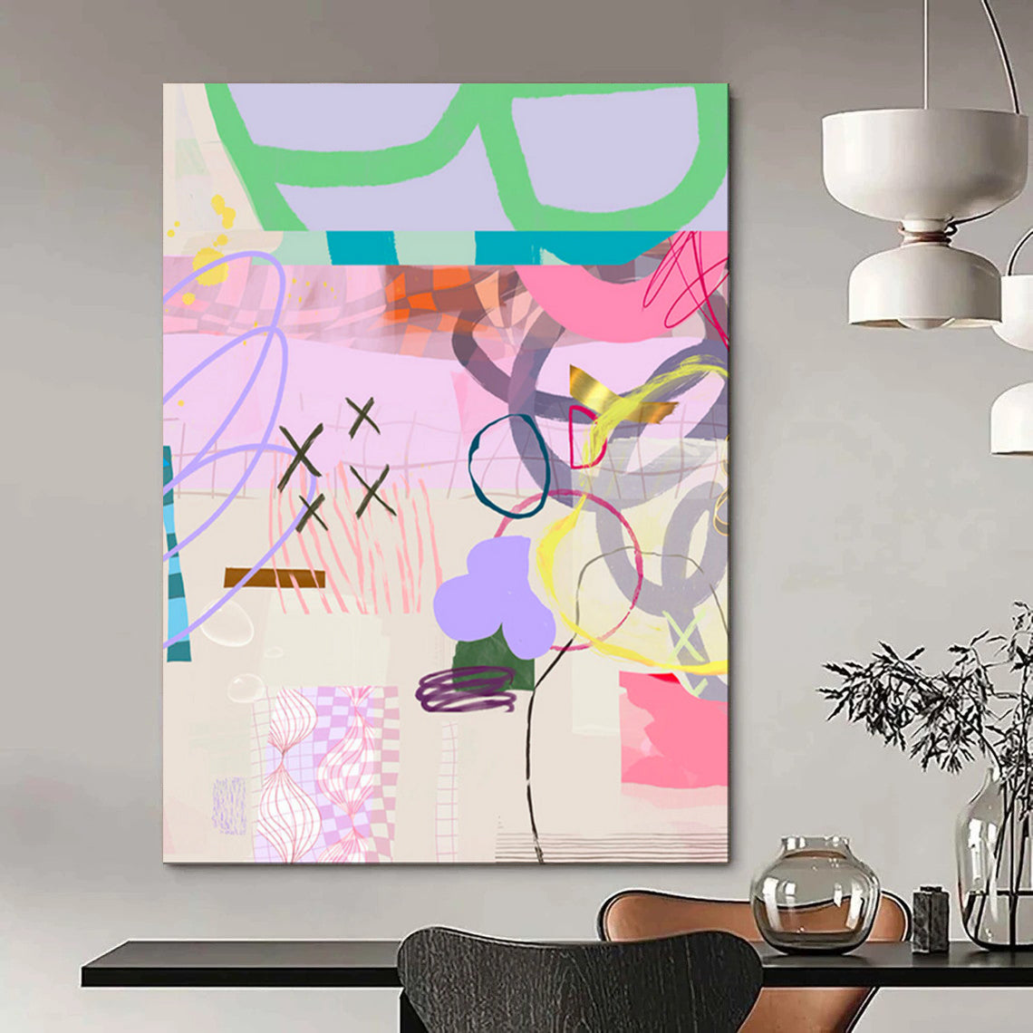Pastel Colors, Playful Shapes - "Whimsy Playground" - Mixed - media Abstract Art CT1823
