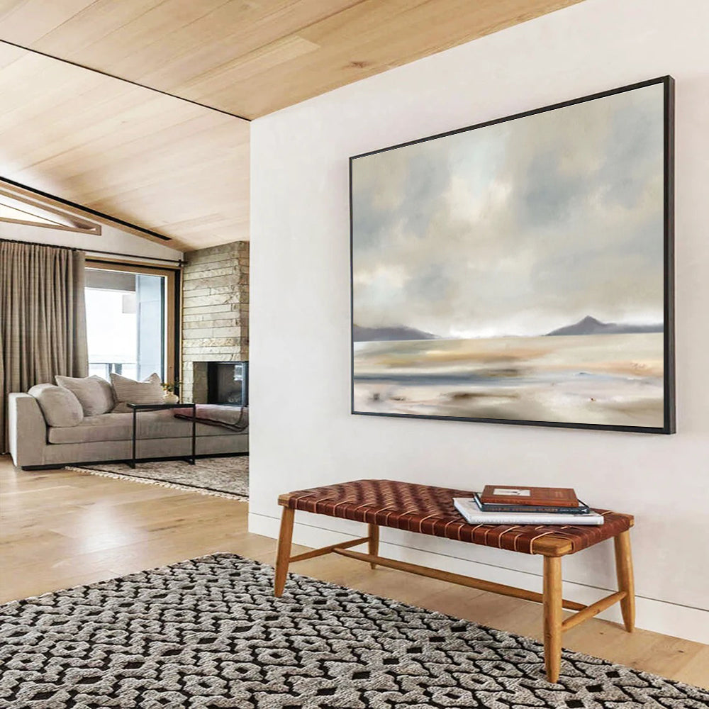 “Neutral Tones: Misty Landscape” Abstract Landscape Painting On Canvas DKH359