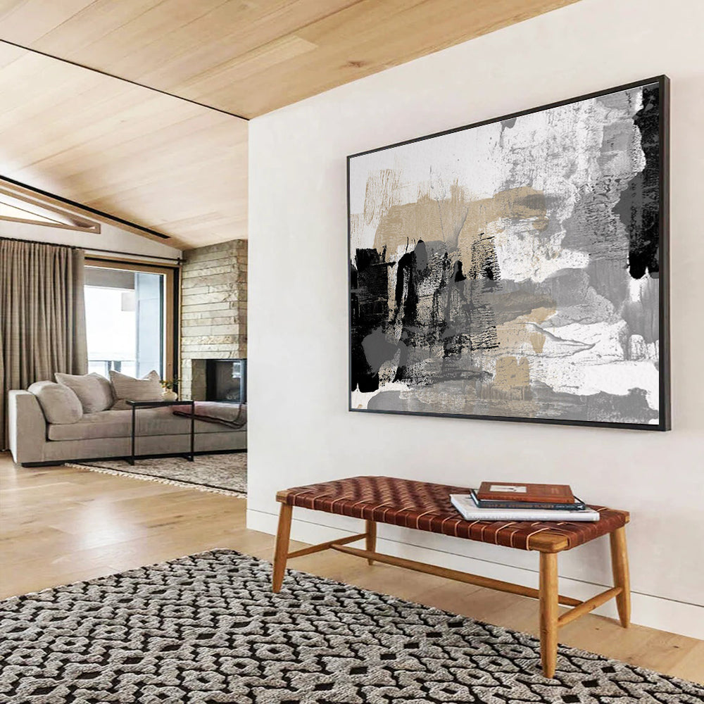 “Neutral - Gold Abstract Textures” Abstract Mixed - Media Painting On Canvas DKH448