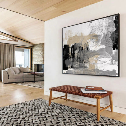 “Neutral - Gold Abstract Textures” Abstract Mixed - Media Painting On Canvas DKH448