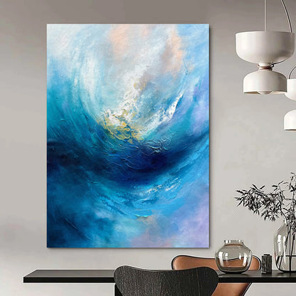 “Blue Abstract Wave” - Blue & White Abstract Painting On Canvas CT2250