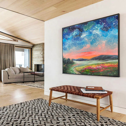 Starry Sky and Colorful Field “Enchanted Night Landscape” Painting On Canvas DKH122