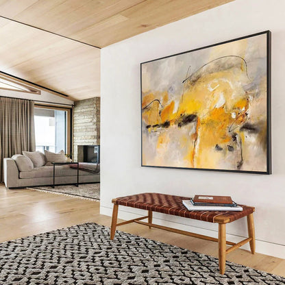 “Yellow - Gray Abstract Lines” Abstract Oil Painting On Canvas DKH431