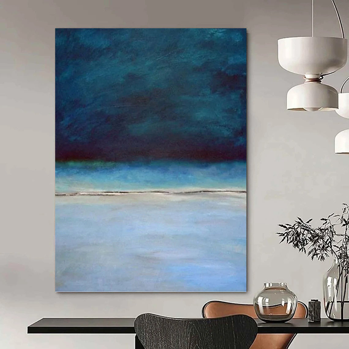 “Deep Blue Coastal Stillness” - Blue, Teal & Gray Seascape Painting On Canvas DKH0938