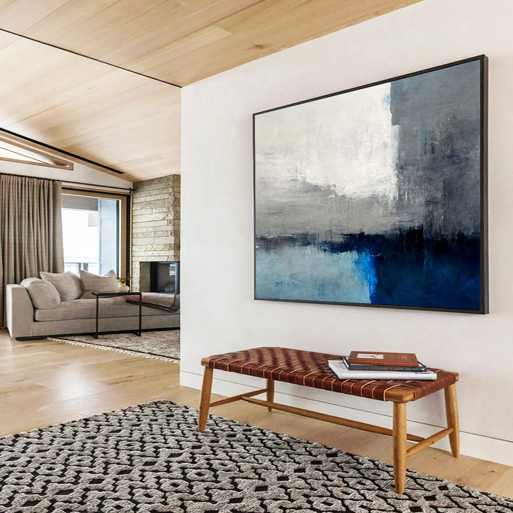 “Gray - Blue Abstract Horizon” Abstract Painting On Canvas DLZ074