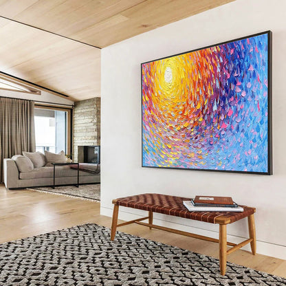 Colorful Spiral Sun - Yellow, Orange & Blue Abstract Painting On Canvas DKH881