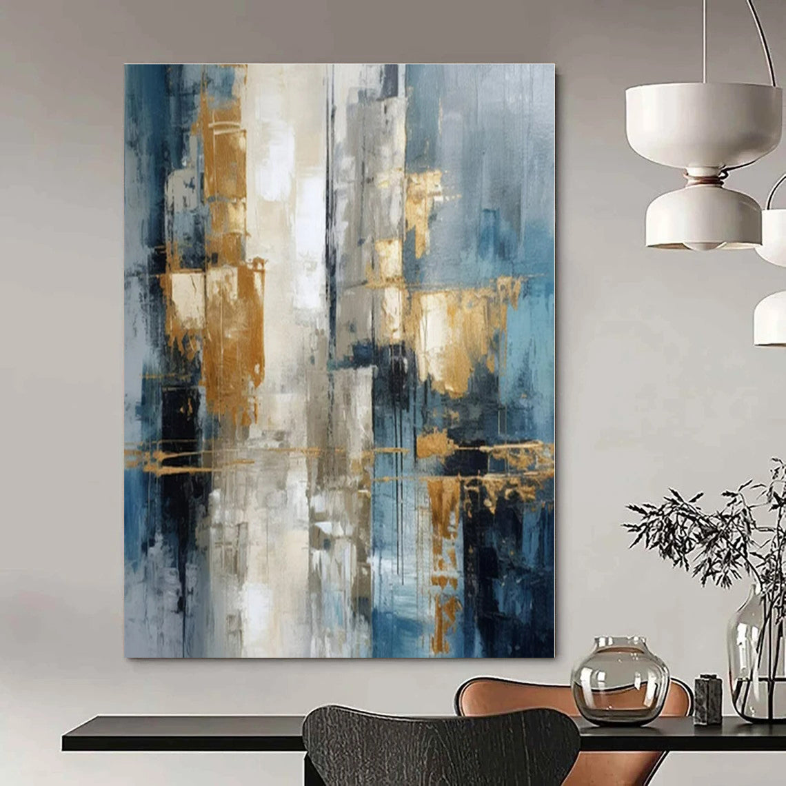 Blue - Grey Urban Gold - Abstract Cityscape Acrylic CT1257