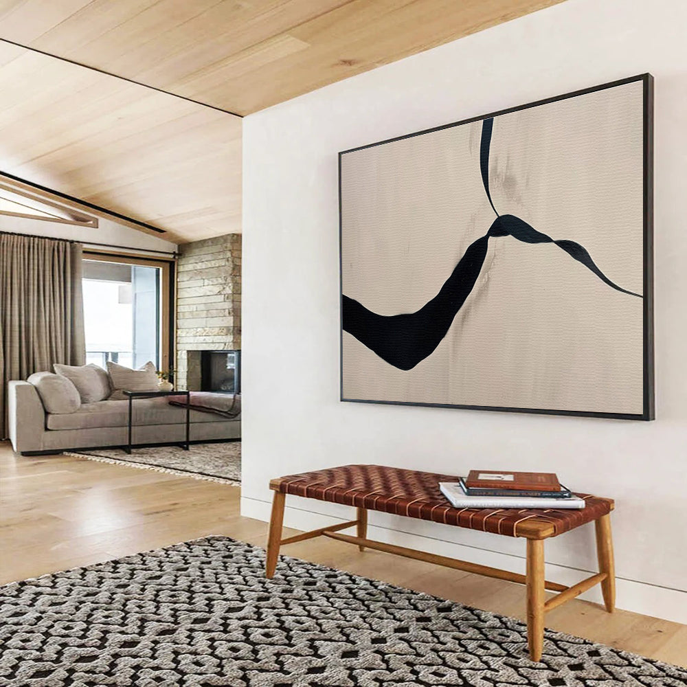 Beige and Black Abstract “Simple Elegant Flow” Painting On Canvas DKH145
