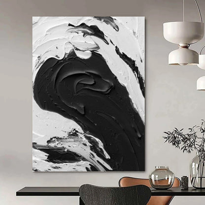 “Dynamic Black - White Wave Impasto” - Abstract Seascape - Inspired Painting On Canvas DKH1679