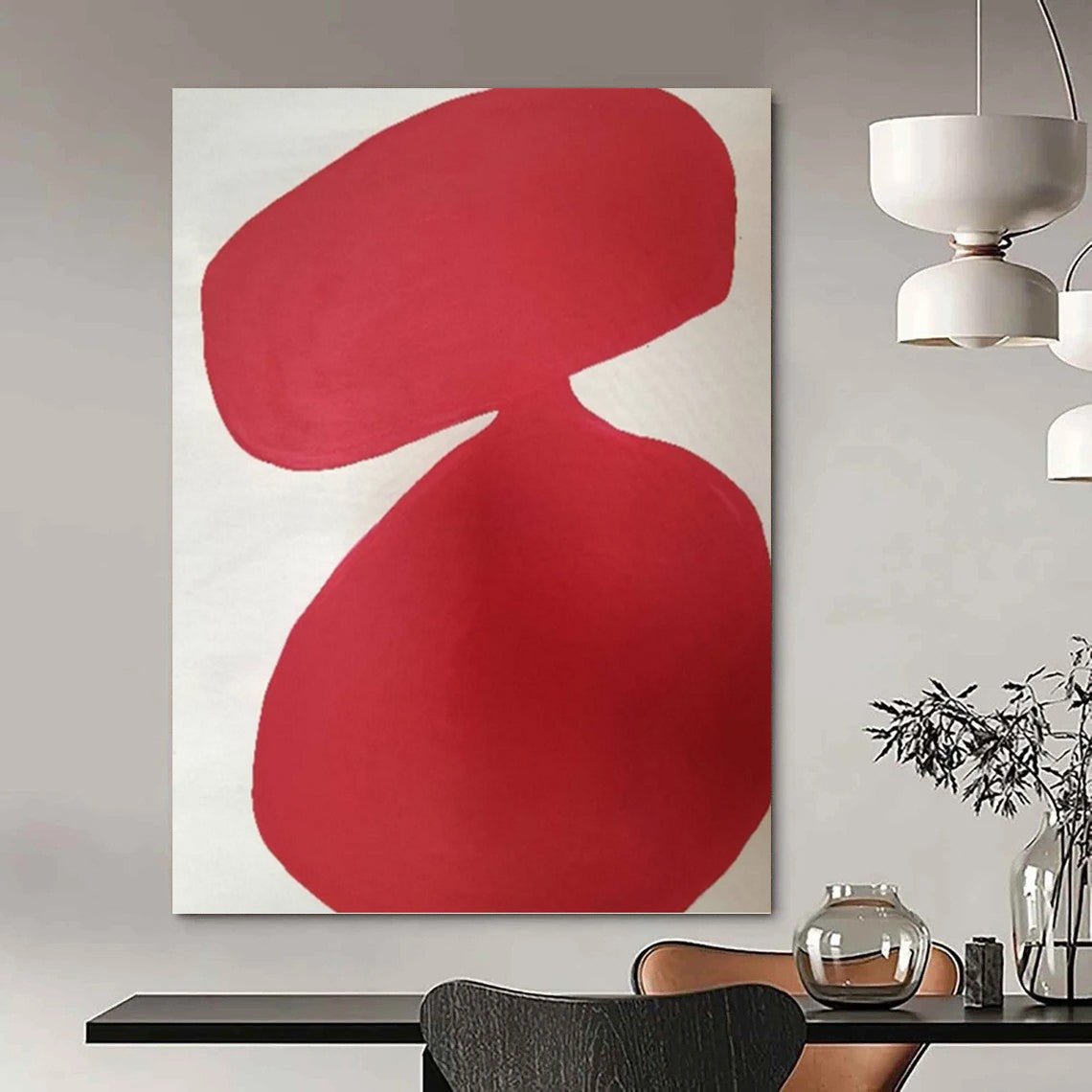 “Red Organic Shapes on White” - Minimalist Abstract Painting On Canvas DKH1079