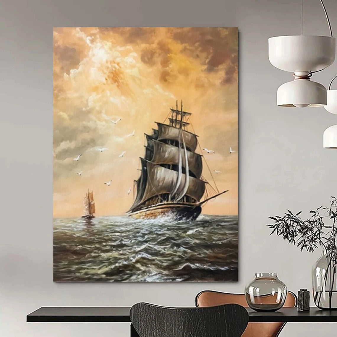 “Sailing Ship at Sea” - Classic Maritime Oil Painting On Canvas DKH1649