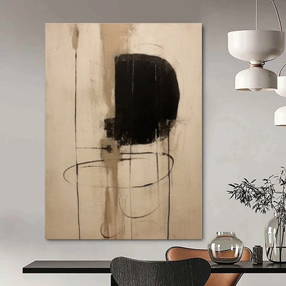 Minimalist Black & Beige Lines - Abstract Expressionist Ink & Acrylic CT1290