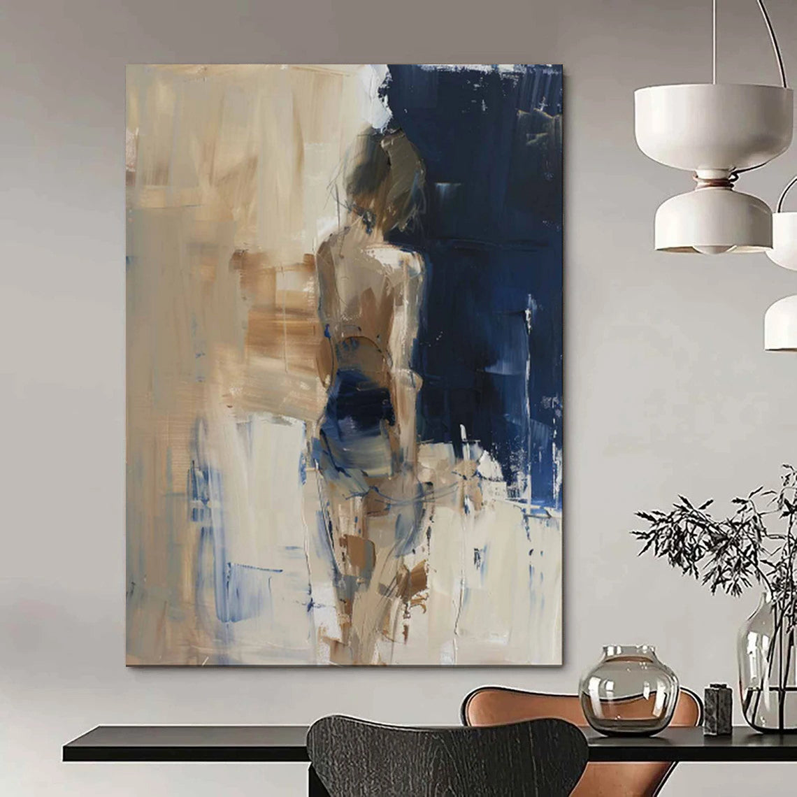 Neutral Tones, Figural Abstraction - "Nude in Haze" - Abstract Figurative Painting CT1830