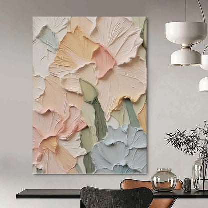 Soft - Toned Floral Relief - Impasto Flower Painting On Canvas DKH1393