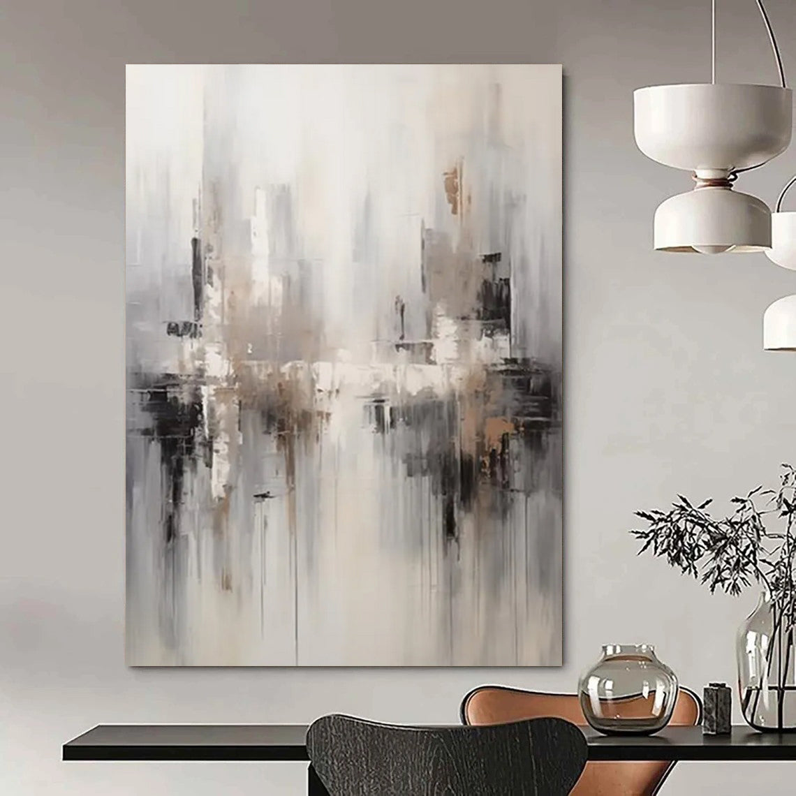“Neutral Cityscape Abstraction” - Abstract Cityscape Painting On Canvas DTP122