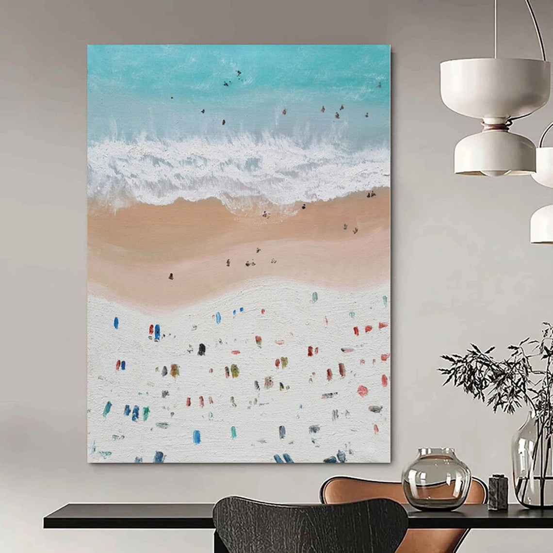“Colorful Beach Aerial View” – Impasto Seascape Painting CT1131