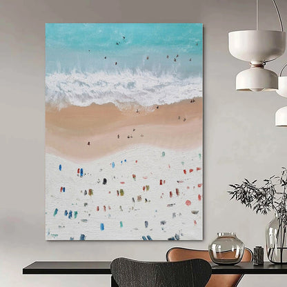 “Colorful Beach Aerial View” – Impasto Seascape Painting CT1131