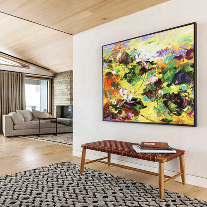Vibrant Lotus Pond - Expressionistic Floral Painting On Canvas DKH635
