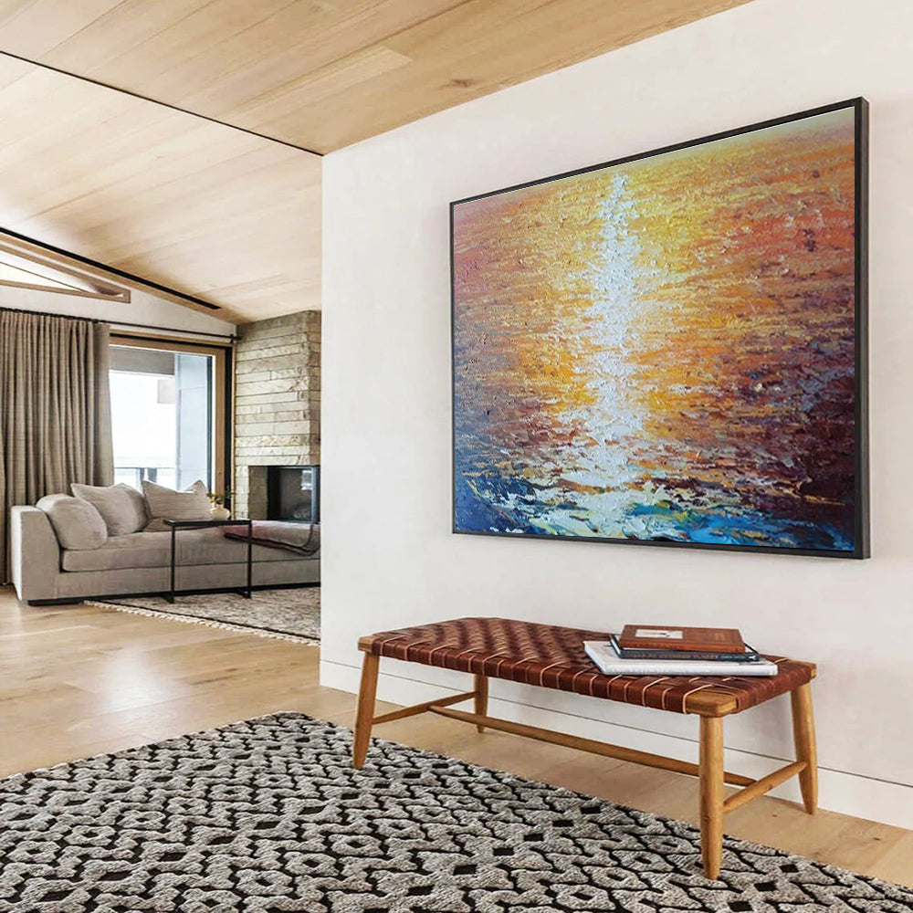 Sunset Glow on Water - Impasto Seascape Painting On Canvas DKH637