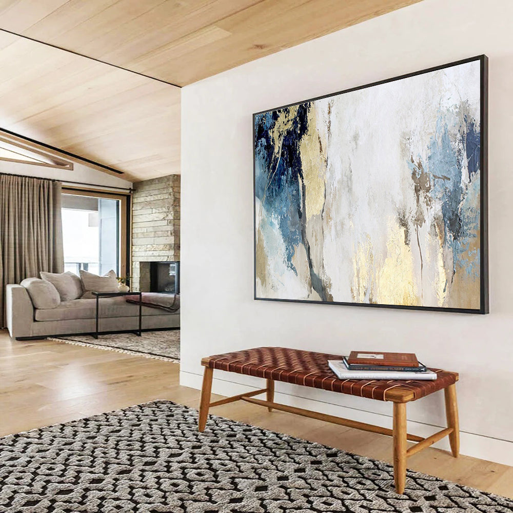 “Blue - Gold Abstract Elegance” Abstract Acrylic Painting On Canvas DKH507