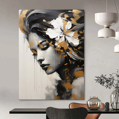 “Black, White, and Gold Portrait” – Impressionistic Oil Painting On Canvas CT2170