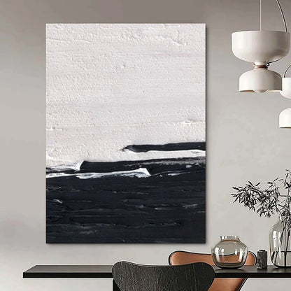 “Black, White Minimalist ‘Silent Horizon’” - Impasto Abstract Painting On Canvas DTP402