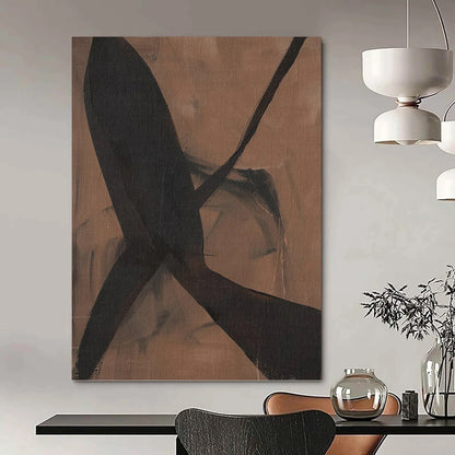 “Earthy Intertwine” - Brown & Black Abstract Shapes Painting On Canvas DKH1156
