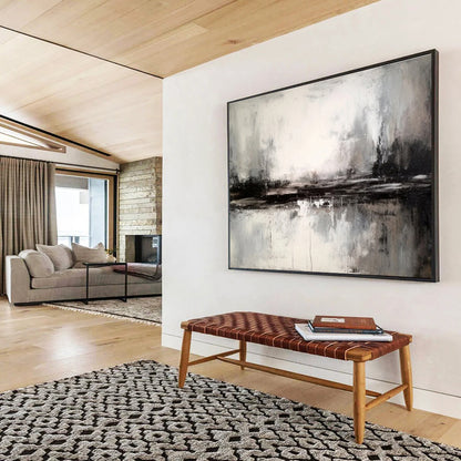Black and White Abstract Landscape “Moody Monochrome Horizon” Painting On Canvas DKH153