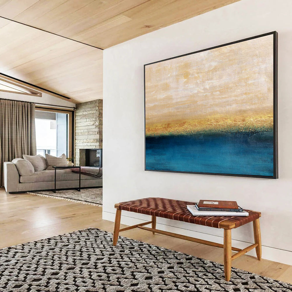 “Serene Horizon - Beiges, Golds, and Deep Blues” Painting On Canvas DKH017