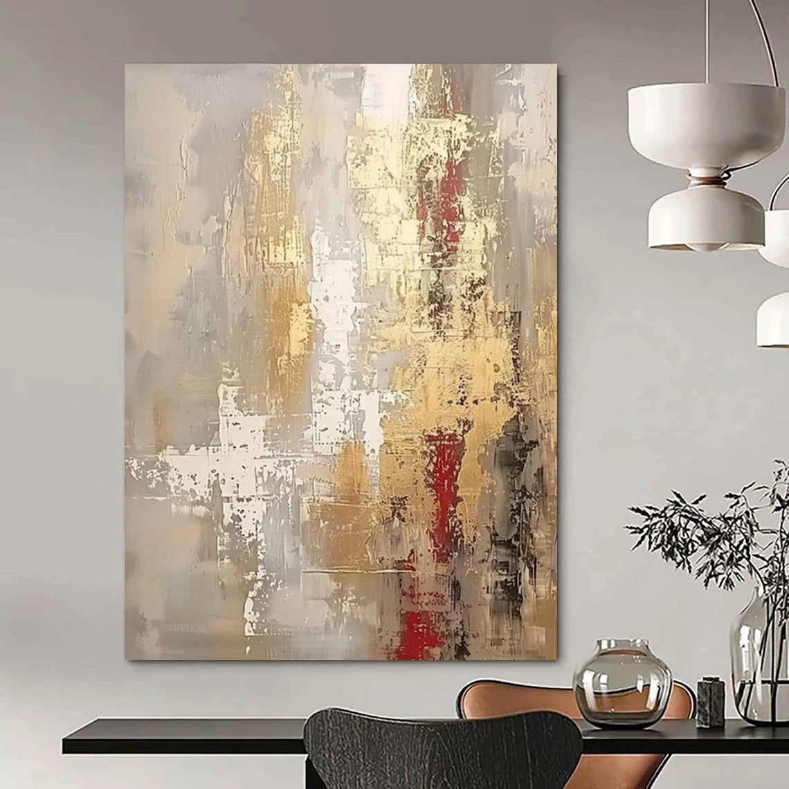 “Gray - Gold - Red Urban Abstract” – Urban - Inspired Abstract Art CT1017