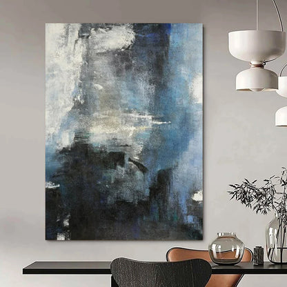 “Moody Blue & Gray Abstract” - Abstract Painting On Canvas CT2335