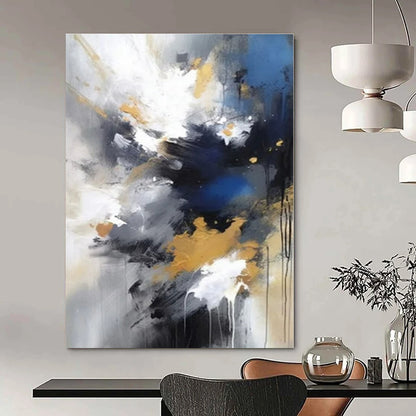 Blue, Gold & Grey Explosion - Abstract Expressionist Acrylic CT1253