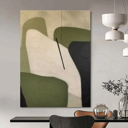 Green, White & Black Organic Shapes - "Nature’s Simplicity" - Abstract Geometric Painting CT1470