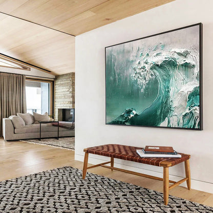 Turquoise and White Wave - Impasto Seascape Painting On Canvas DLZ232