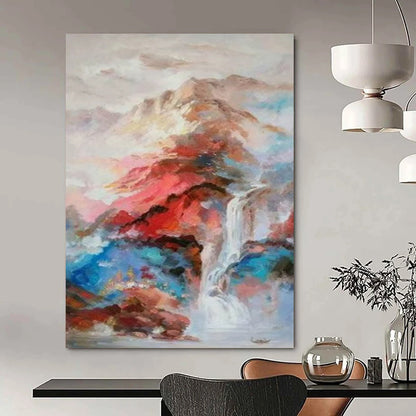 “Colorful Abstract Landscape with Waterfall” - Abstract Painting On Canvas CT2346