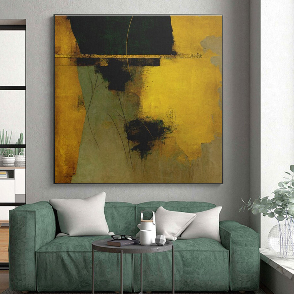 Gold, Green & Brown Abstract Forms, “Earthy Elegance” - Mixed - Media Abstract Painting CT0754