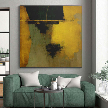 Gold, Green & Brown Abstract Forms, “Earthy Elegance” - Mixed - Media Abstract Painting CT0754