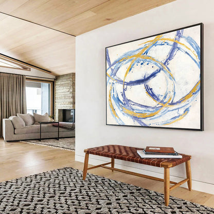 “Blue and Gold Swirls” - Graceful Abstract Painting On Canvas DKH847