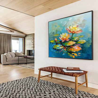 “Impasto Water Lilies” Textured Floral Painting On Canvas DLZ088