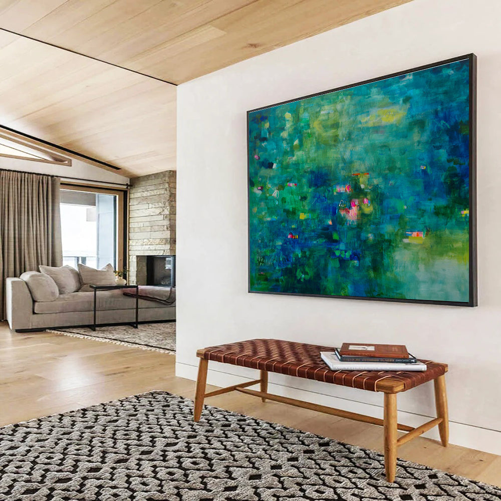 Teal Abstract Impression - Blended Greens and Blues Painting On Canvas DKH037