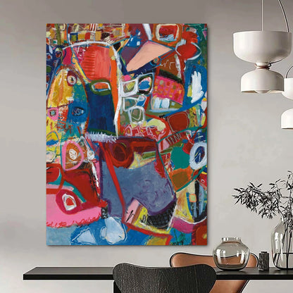 “Colorful Abstract Tapestry” - Multicolor, Interconnected Shapes Painting On Canvas DTP297