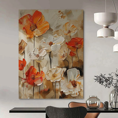 Orange and White Floral Relief - Impasto Flower Painting On Canvas DKH1399