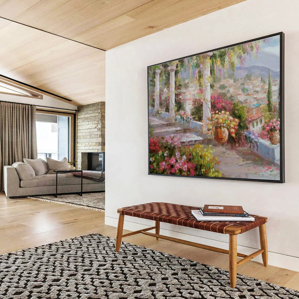 Mediterranean Garden Terrace Painting On Canvas DKH663