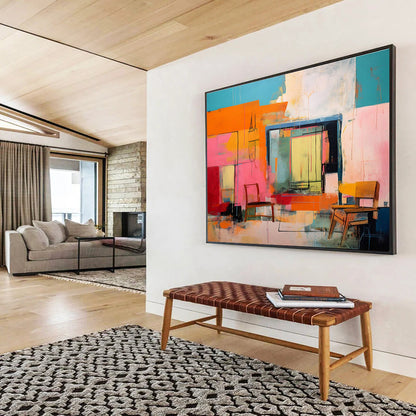 Colorful Abstract Interior - Abstract Interior Painting On Canvas DKH639