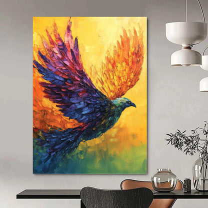 “Colorful Flying Phoenix” - Impasto Bird Painting On Canvas DKH1656